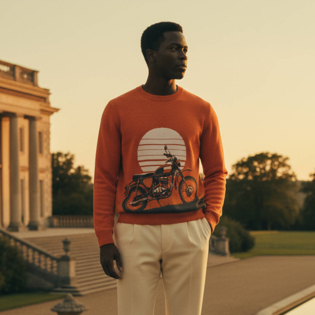 Unisex Knit Sweater SUNSET RIDE in Burn Orange | Limited #026