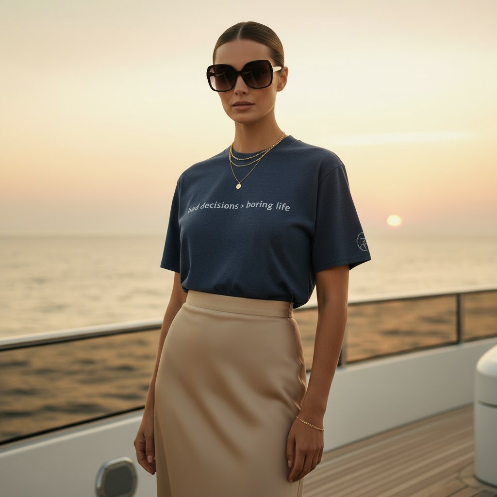 Unisex Knit Tee LIFE DECISIONS in Navy | Limited #024