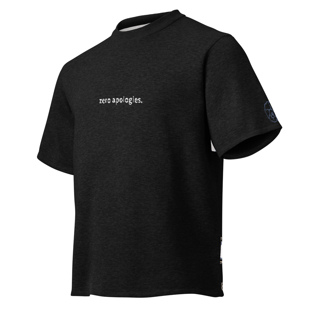 Unisex Knit Tee ZERO APOLOGIES in Black | Limited #018